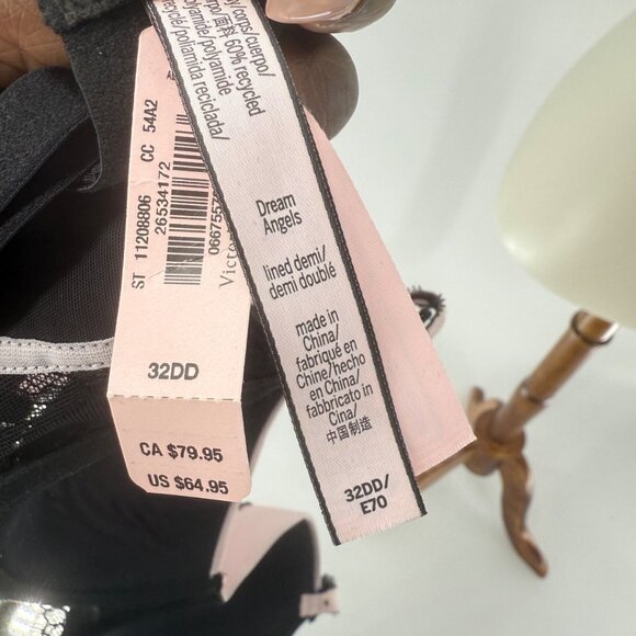 Victorias Secret Dream Angels Lined Demi Bra 32DD Pink & Black Lace Adjustable S - Picture 4 of 7